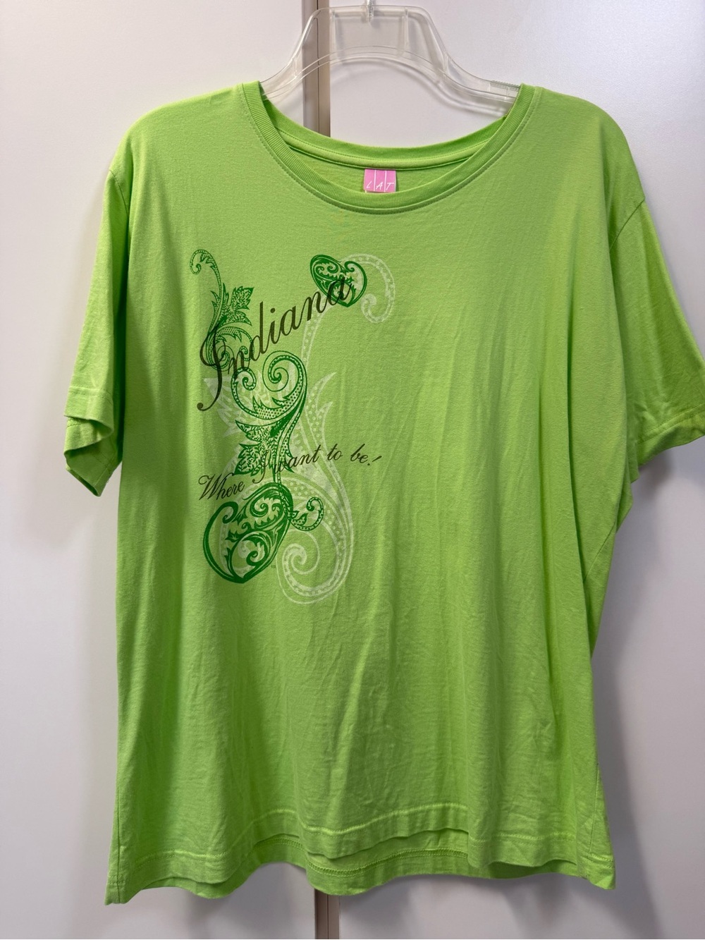 Indiana State XL Women’s Graphic T-Shirt Lime Green 100% Cotton Y2K VTG Where I
